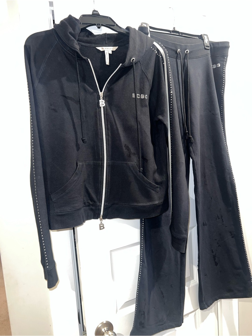 BCBGeneration Black Stud-Trim Zip Hoodie & Track Pants Set